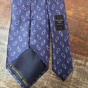 Ermenegildo Zegna Made in Italy 100% Silk Paisley Tie – Navy Blue